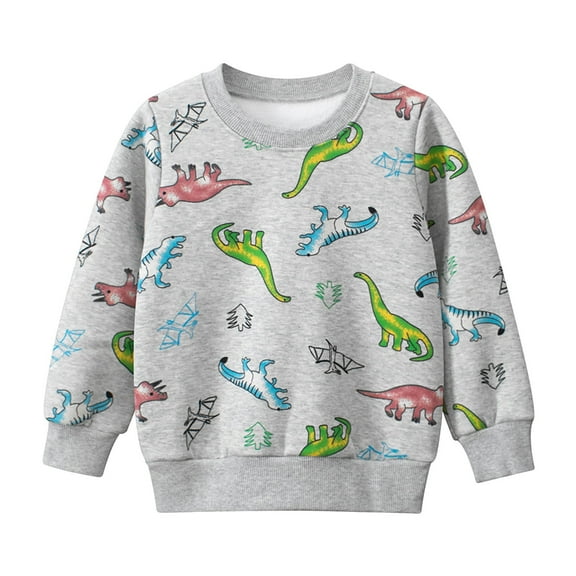 Boys Shirts Toddler Baby Girls Long Sleeve Cartoon Dinosaur Prints Tees Shirt Fall Winter Clothes Boys Tshirts Grey 5 Years-6 Years
