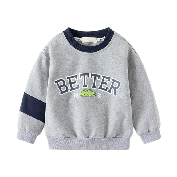 Boys Shirts Toddler Girls Long Sleeve Cartoon Letter Prints Tees Shirt Kids Clothes Boys Tshirts Grey 12 Months-18 Months