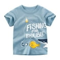 thumbnail image 1 of Boys Shirts Toddler Kids Cartoon Sharks Dinosaur Short Sleeve Crewneck T Shirt Tees Clothes Boys Tshirts Blue 6 Years-7 Years, 1 of 6