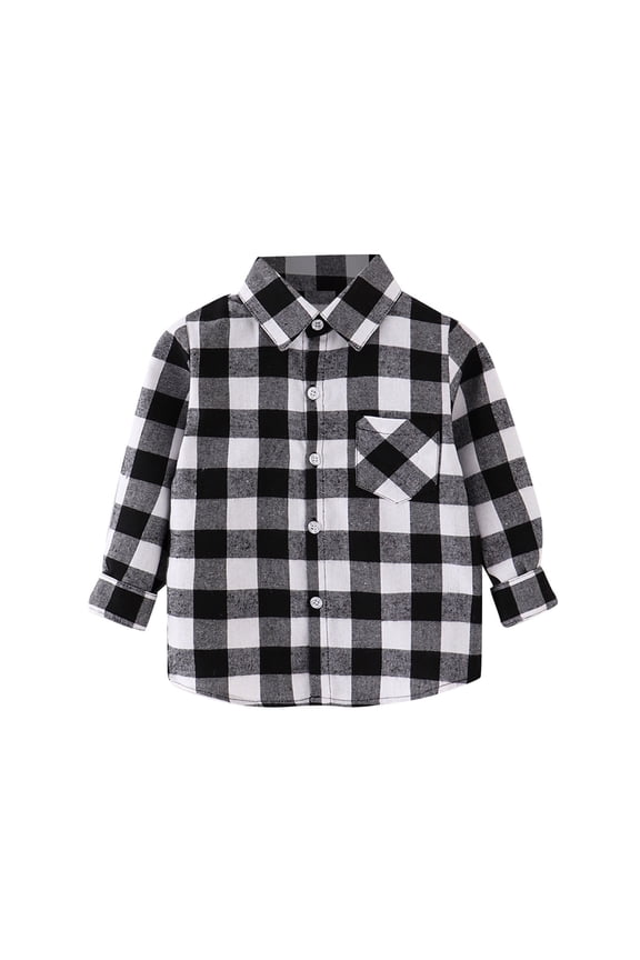 Boys Shirts Toddler Kids Flannel Jacket Plaid Long Sleeve Lapel Button Down Shirt Top Coat Boys' Tops White 2 Years-3 Years