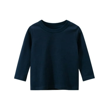 Boys Shirts Toddler Kids Long Sleeve Basic T Shirt Casual Solid Color Tees Shirt Boys Tshirts Navy 3 Years-4 Years