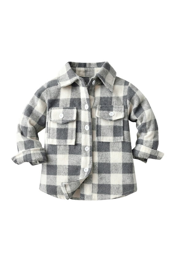 Boys Shirts Toddler Kids Plaid Long Sleeve Lapel Button Down Flannel Shirt Jacket Tops With Pockets Boys' Tops Grey 3 Months-6 Months