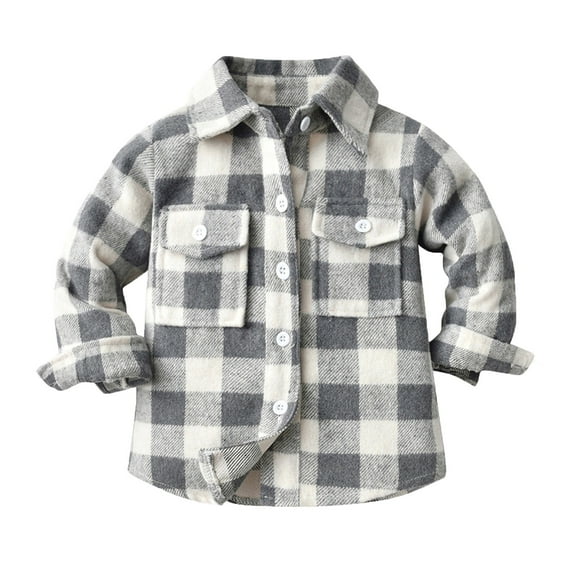 Boys Shirts Toddler Kids Plaid Long Sleeve Lapel Button Down Flannel Shirt Jacket Tops With Pockets Boys' Tops Grey 7 Years-8 Years