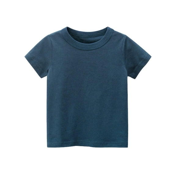 Boys Shirts Toddler Kids Short Sleeve Basic T Shirt Casual Summer Solid Color Tees Shirt Boys' Tops Dark Blue 8 Years-9 Years