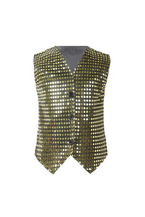 Boys Shirts,Toddler Sequin Vest Top Sleeveless Glitter Party Wear Carnival Celebration Outfit Sparkly Dressy Top for Girls & Boys,Shirts for Boys,Gold,6-7 Years