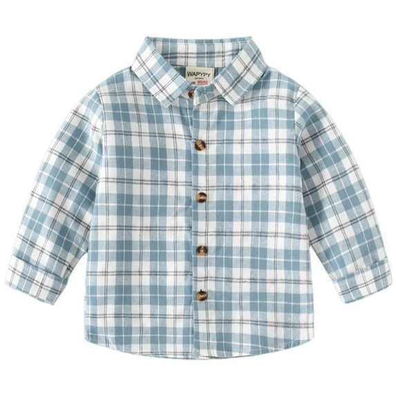 Boys Shirts Toddler Winter Autumn Long Sleeve Plaid Tees Shirt Coat Outwear For Babys Shirts For Boys Blue 18 Months-24 Months