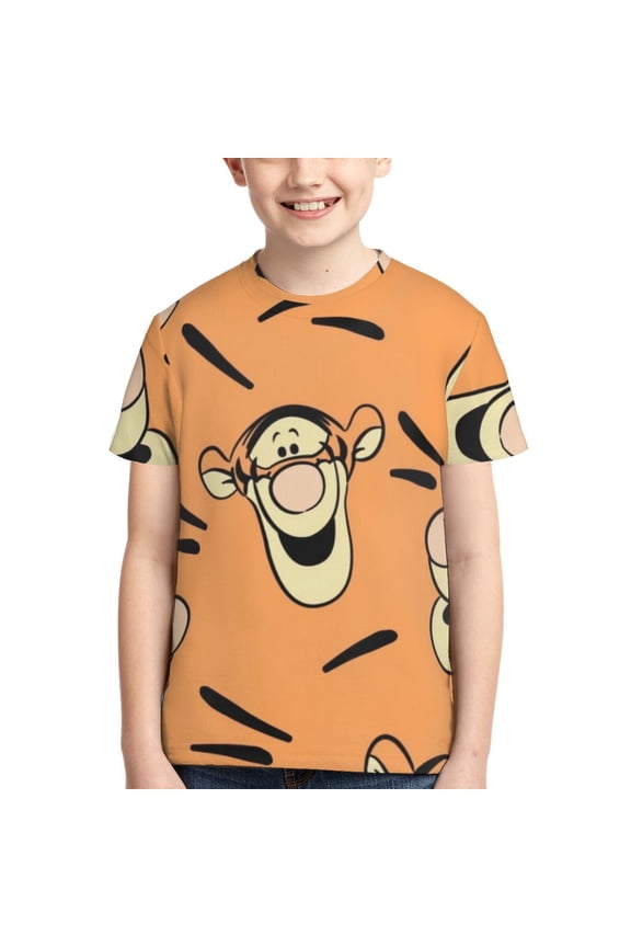 Boys Shirts,Winnie the Pooh friends Tigger Novelty T-Shirts for Kids Teens Short Sleeve Top Tees Shirt for 6-16 YearsM