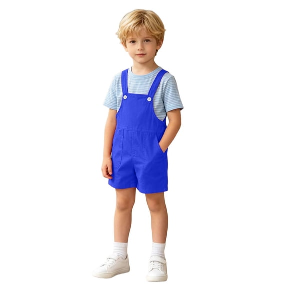Boys Short Overalls Adjustable Button Strap Romper Casual Summer Dungarees with Pockets