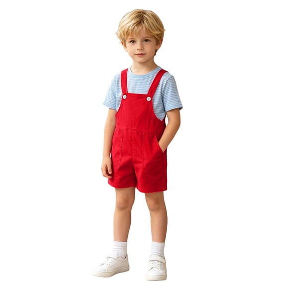 Boys Short Overalls Adjustable Button Strap Romper Casual Summer Dungarees with Pockets