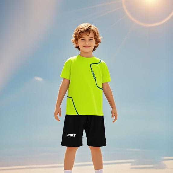 Boys Short Sets 2 Piece Short Sleeve Tops Shorts Quick Dry Boys Athletic Shorts Boys Outfits Size 9-10 Years Youth Sets