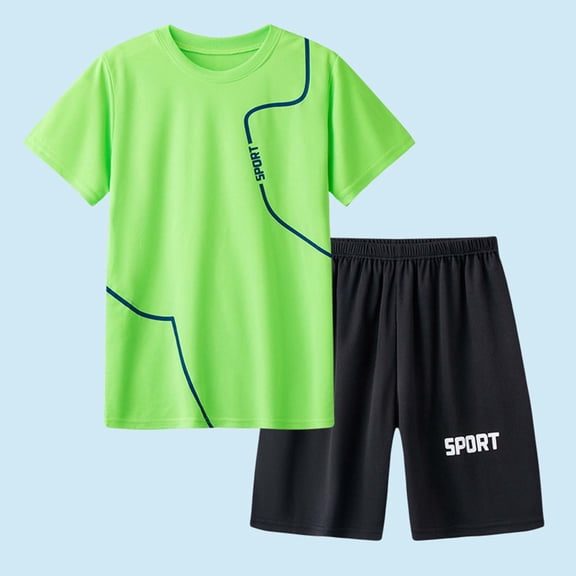 Boys Short Sets Kids Tween Boy Clothes Casual Short Sleeve Athletic Shirt + 2Pcs Shorts Summer Clothing Set