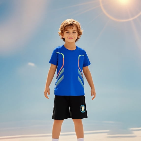 Boys Short Sets Two Piece Short Sleeve Shirt Tee Shorts Set Quick Dry Athletic Tops Shorts for Boys 13-14 Years