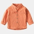 thumbnail image 1 of Boys Short Sleeve Button Down Casual Woven Shirt Boys' Casual Solid Color Shirt Long Sleeved Stand Up Collar Shirt Orange 6 Years, 1 of 7