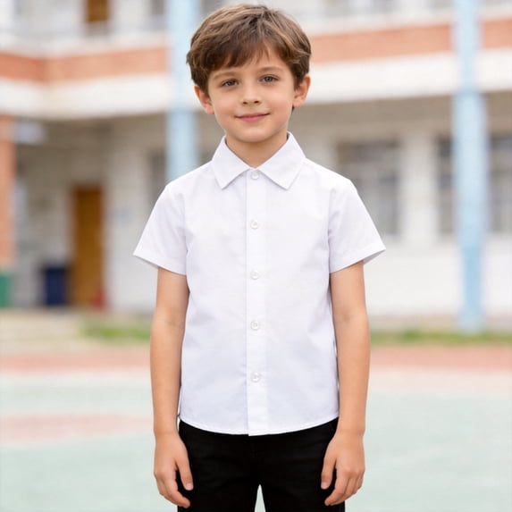 Boys Short Sleeve Button Down Dress Shirts Summer Casual Gentleman Tops Beach Holiday White School Uniform Shirt Size 8-9 Years