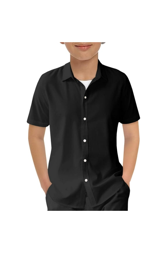Boys Short Sleeve Button Down Oxford Dress Shirts Summer Casual Clothes 5 - 14 Years