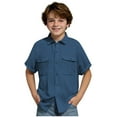 thumbnail image 1 of Boys' Short Sleeve Button Down Shirts Summer Cotton Linen Beach Shirt with Two Pockets for Kids 5-14 Years, 1 of 5