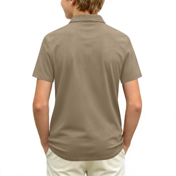 Boys Short Sleeve Button Up Collared Polo Shirts Youth Teen Kids Athletic Golf Daily School Uniform Tops Light Brown 120