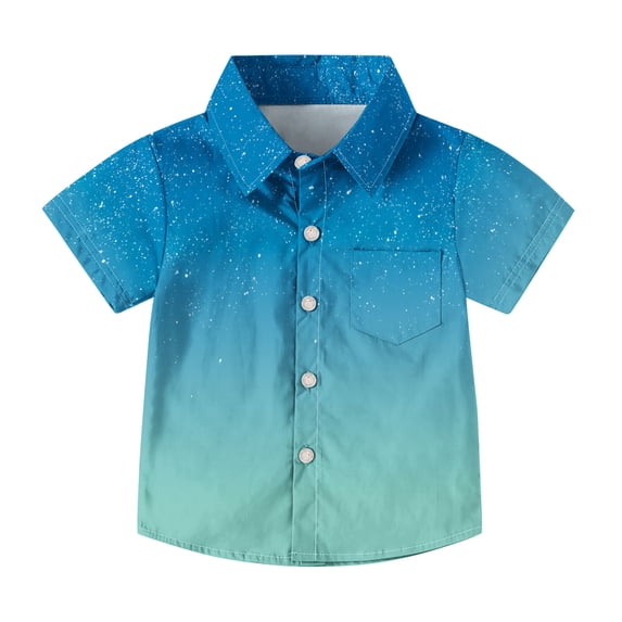 Boys Short Sleeve Casual Shirt Gradient Print with Pocket, Soft Breathable School Uniform Top for Summer, for 2-15 Years