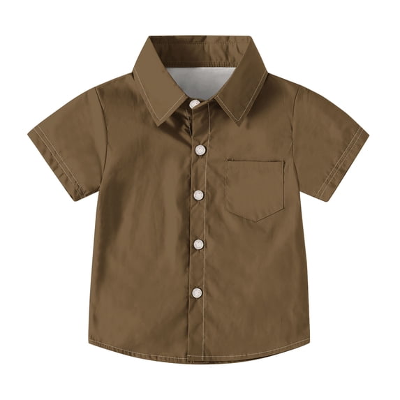 Boys Short Sleeve Casual Shirt Solid Color with Pocket, Soft Breathable School Uniform Top for Seasonal, for 2-15 Years