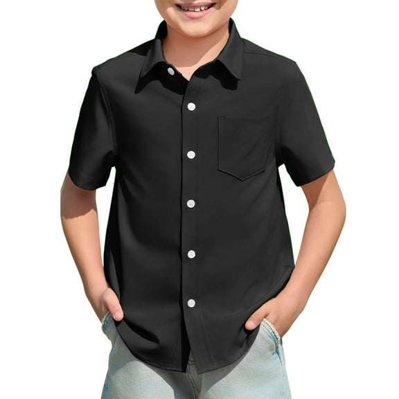 Boys Short Sleeve Dress Shirt Black Button Down Shirt Boys Short Sleeve Top Comfy Dress Shirt Toddler Boy Clothes 5-6 Years