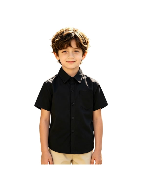 Boys Short Sleeve Dress Shirts Classic Button Down Shirt for Kids Formal Wear School Uniform