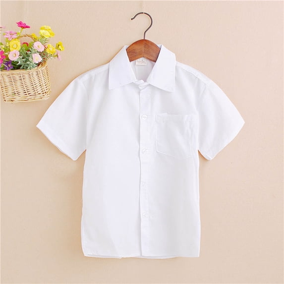 Boys Short Sleeve Dress Shirts Classic Button Down Uniform Shirt (White 17/140cm)