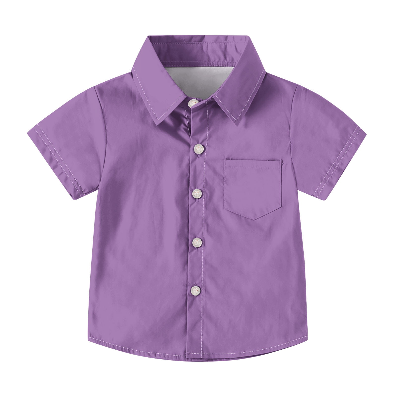 casual or formal youth dress shirt Ctreela Boys Short Sleeve Dress Shirts Solid Button Down Casual Shirt Summer Formal Uniform Shirt Kids 2-15 Years, Kids Unisex, Size: 2T, Purple