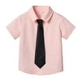thumbnail image 1 of Boys Short Sleeve Dress Shirts Solid Button Down Shirts Summer Formal Uniform Shirt with Pocket,Complexion 11-12Y, 1 of 5