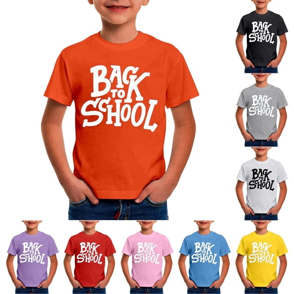Boys Short Sleeve Graphic T Shirts, Kindergarten Letter Printed Crewneck Tops, Back to School First Day Casual Kids Tees