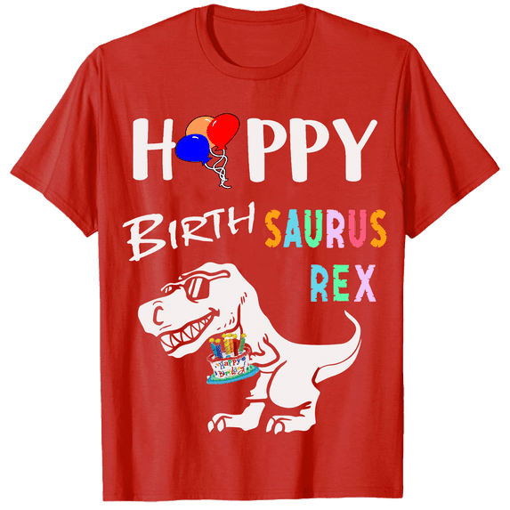 Boys' Short Sleeve Happy Birth Saurus Rex Kids Birthday T-Shirt Size 10-12