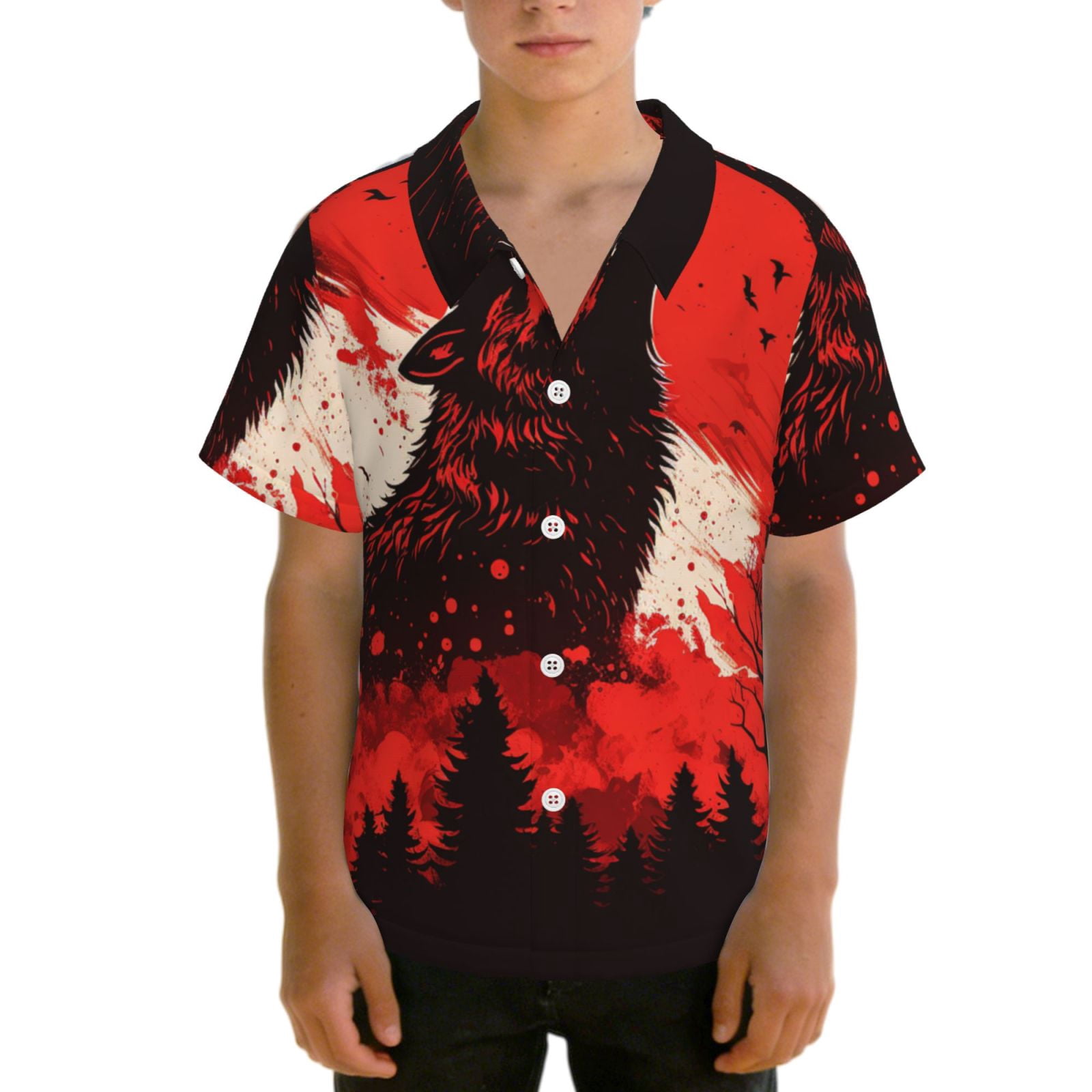 Boys' Short Sleeve Hawaiian Shirt Kids Teens Button Down Beach Tops ...