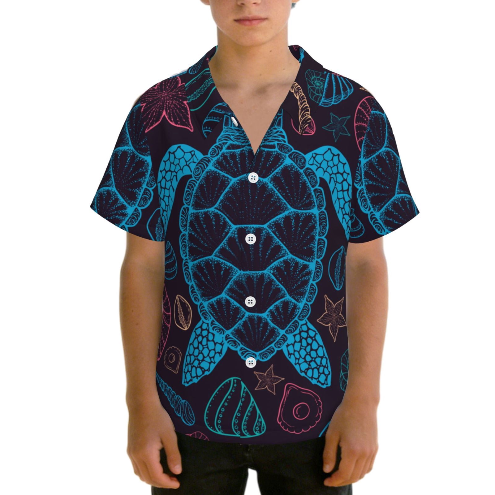Boys Short Sleeve Hawaiian Shirt Kids Teens Casual Button Down Summer ...