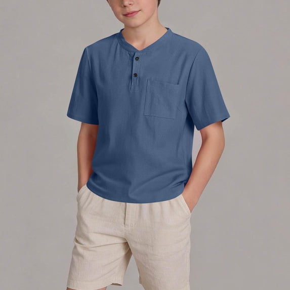 Boys Short Sleeve Henley T-Shirt Solid Casual Top With Chest Pocket Kids Everyday Playwear Comfort Summer School Outfits for Teen