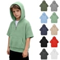 thumbnail image 1 of Boys Short Sleeve Hoodie with Pocket Kids Summer Hooded Pullover Shirts Athletic Hoodie Sweatshirt with front Zipper, 1 of 4