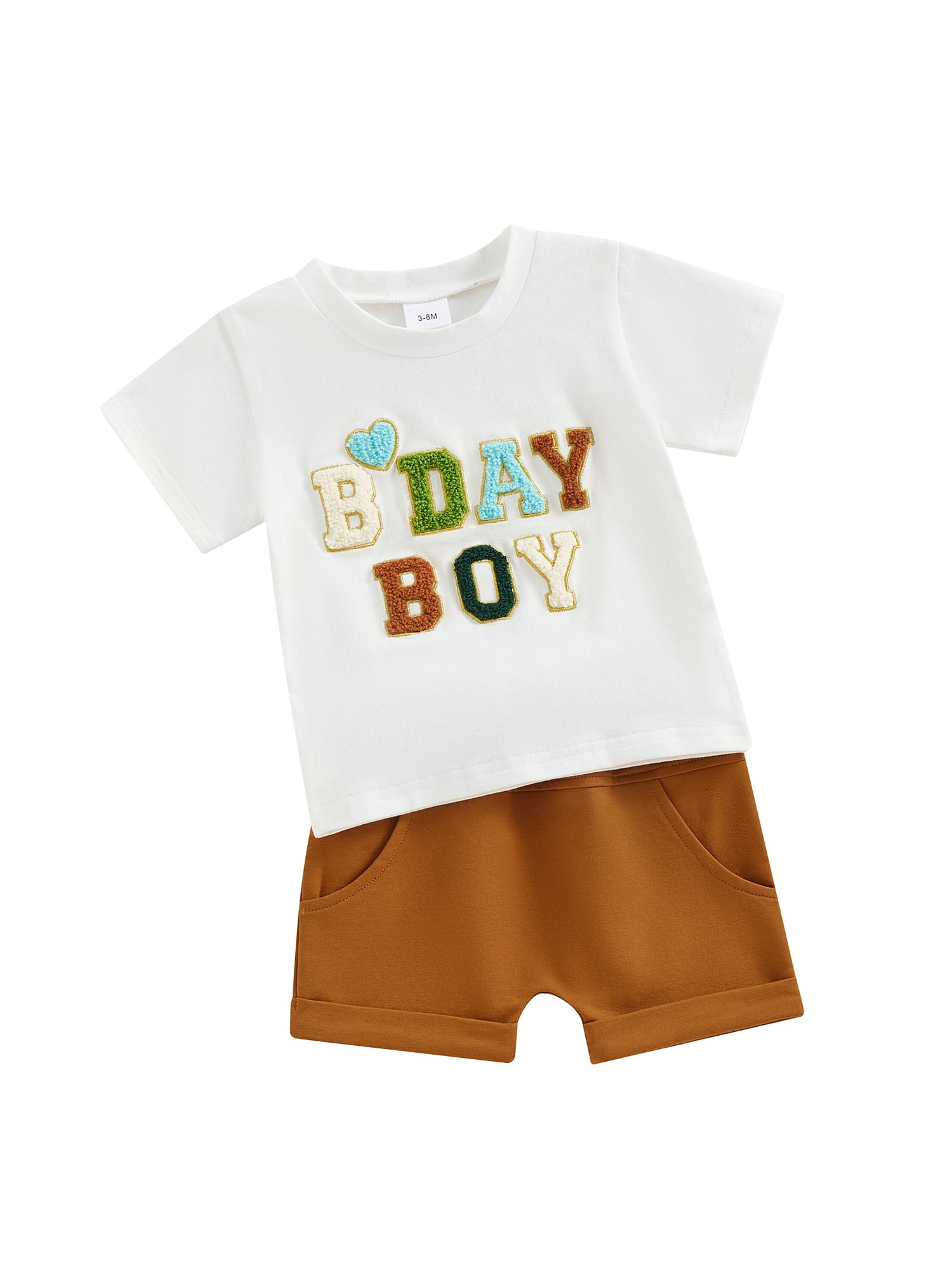 Boys Short Sleeve Letter Embroidery Tops and Drawstring Shorts Sets