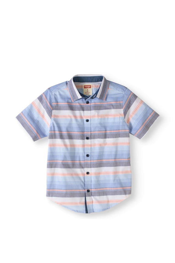 Boys' Short Sleeve Plaid Button Up Top