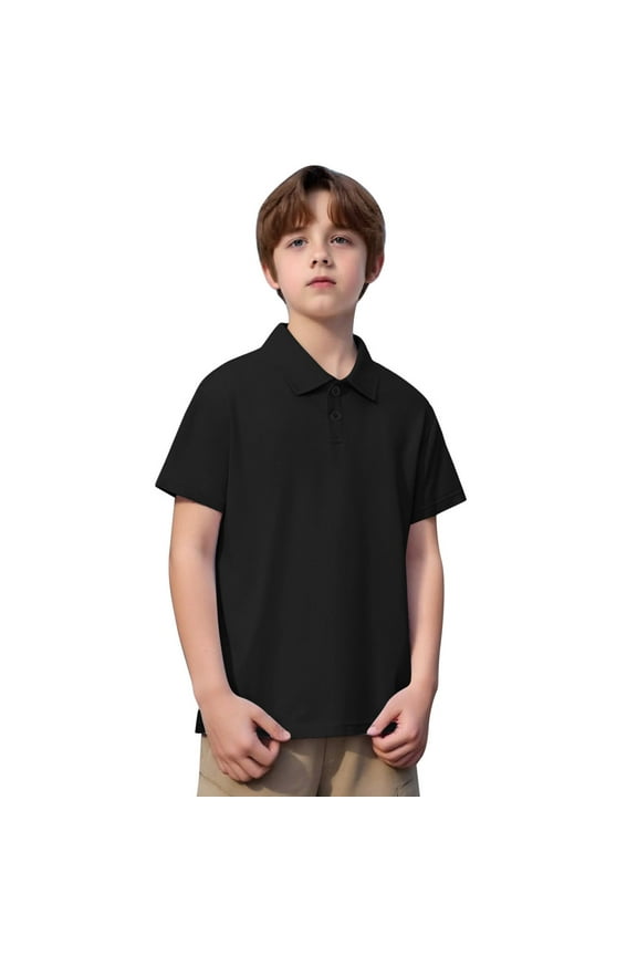 Boys Short Sleeve Polo Shirt Kids Collared School Uniform Shirts 4-13 Years (Black 12-13 Years)