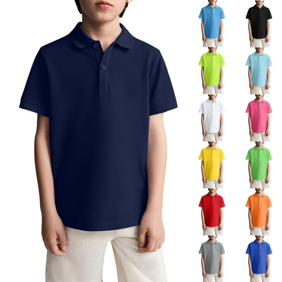 Boys Short Sleeve Polo Shirt Kids Collared School Uniform Shirts 6-11 Years Blue Size 10-11