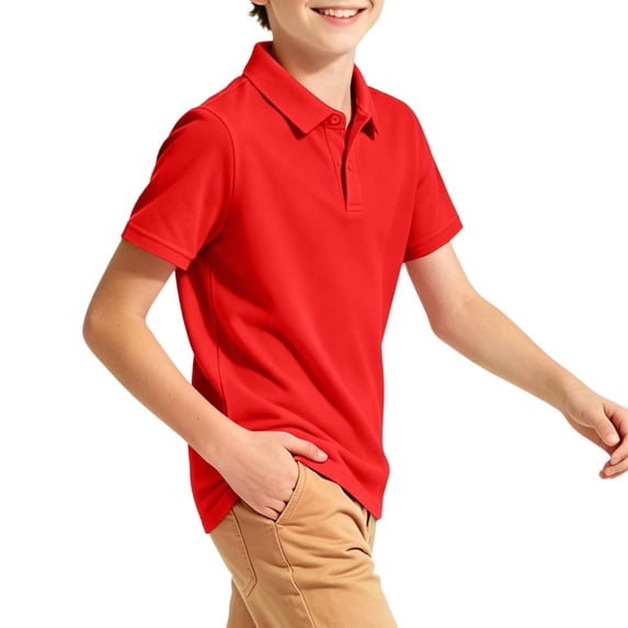 Boys Short Sleeve Polo Shirt Kids Collared School Uniform Top Button Placket Classic Fit Summer Polo