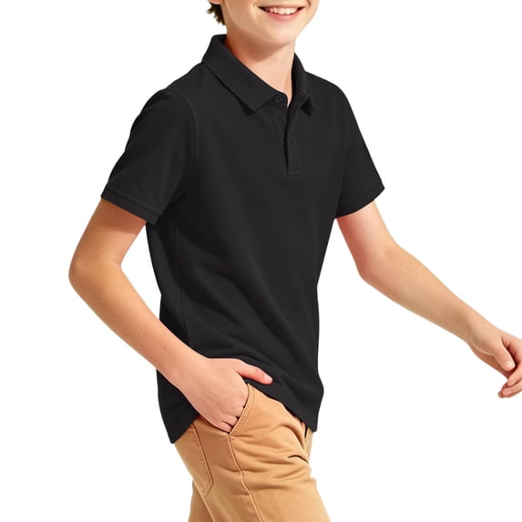 Boys Short Sleeve Polo Shirt Kids Collared School Uniform Top Button Placket Classic Fit Summer Polo