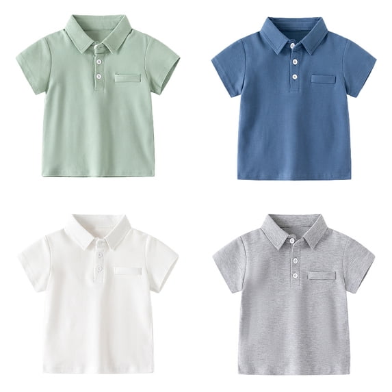 Boys Short Sleeve Polo Shirt Kids Summer Casual Shirts School Uniform Tops Te Green Size 3-4 Years