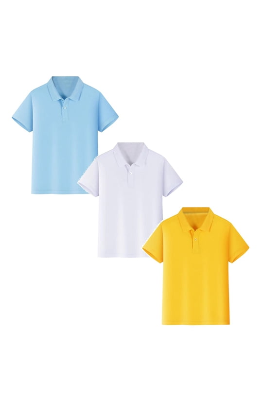 Boys' Short Sleeve Polo Shirt School Uniform Pique Polo Shirt Athletic Golf Shirt,3 Pack,Blue White Yellow, Size 4-12T