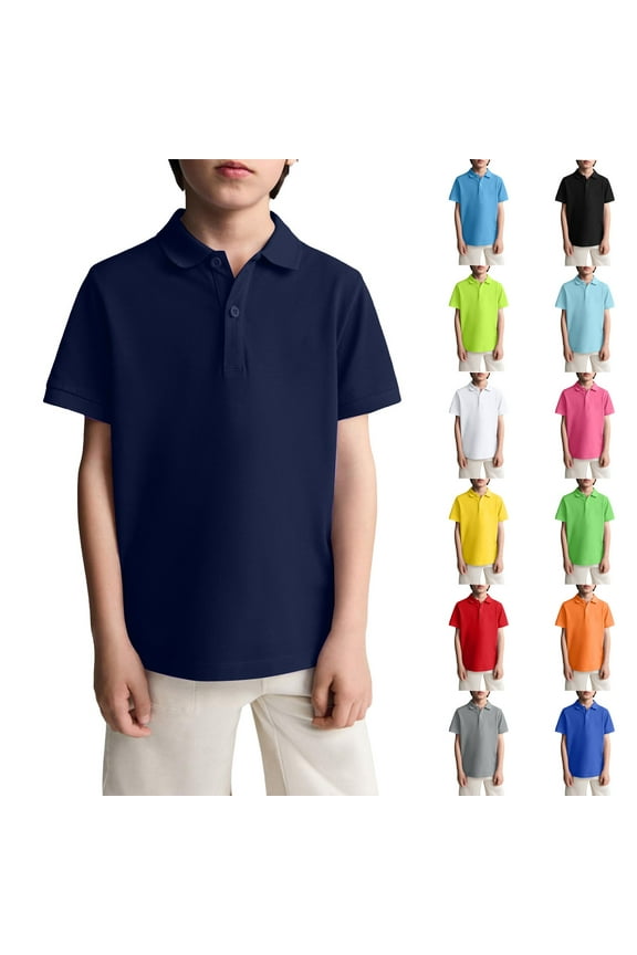 Boys Short Sleeve Polo Shirt Spring Summer Casual School Uniform Shirts for Kids Navy 150