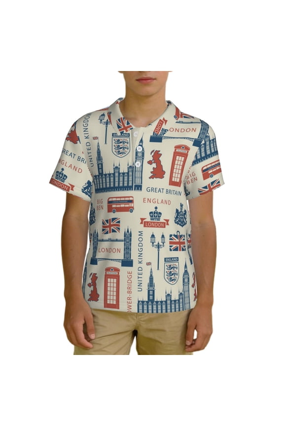 Boys Short Sleeve Polo Shirt Top Kids Casual Breathable Golf Top, UK London British England