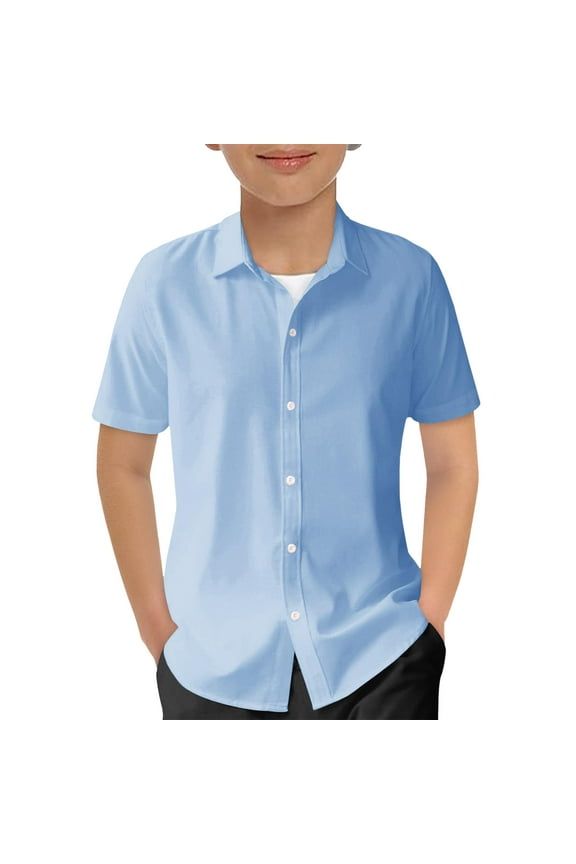Boys' Short Sleeve Polo Shirts Buttom Down School Uniform Polo Shirts Light Blue 7 Y -8 Y