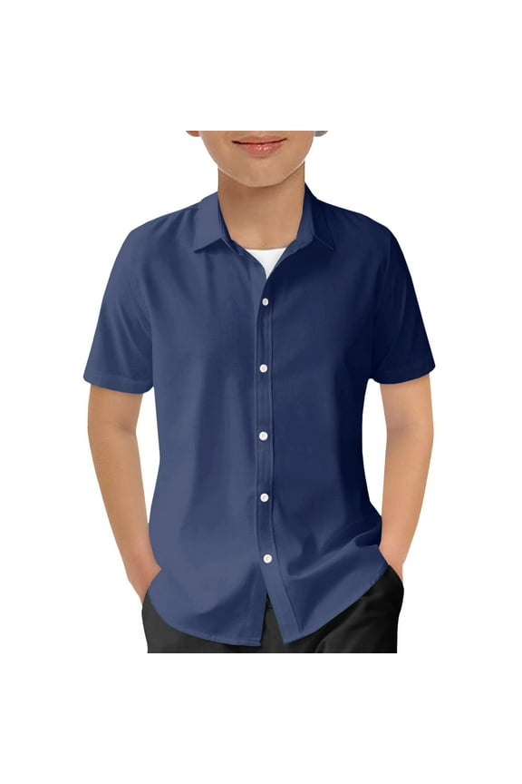 Boys' Short Sleeve Polo Shirts Buttom Down School Uniform Polo Shirts Navy 5 Y -6 Y