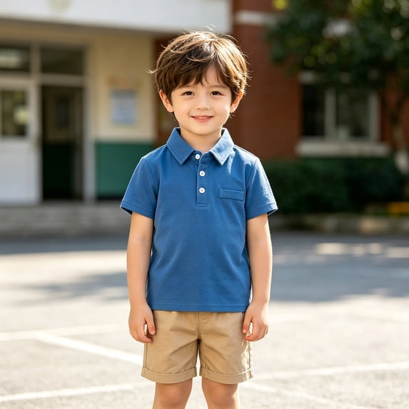 Boys Short Sleeve Polo Shirts Kids Casual Sky Blue School Uniform Sport Shirt Girls Summer Tops 4T