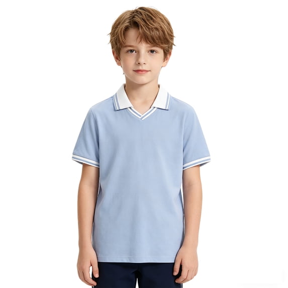 Boys Short Sleeve Polo Shirts Kids Casual V Neck Color Block Uniform Shirt 5-6 Years Kids Clothing