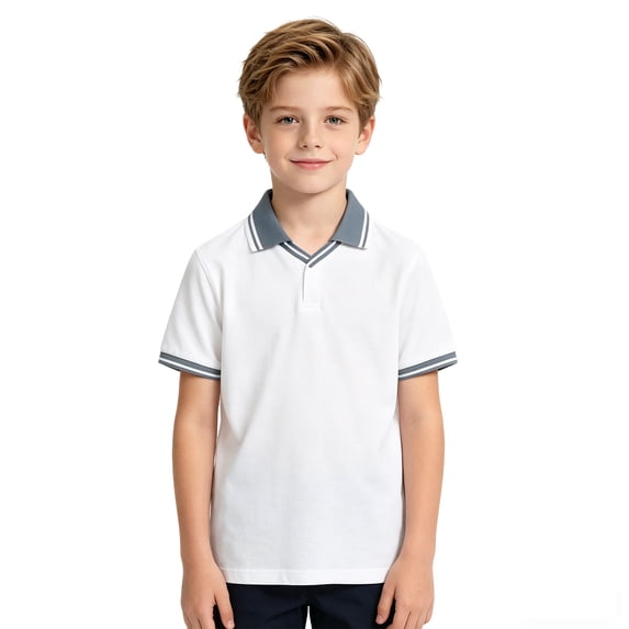 Boys Short Sleeve Polo Shirts Kids Casual V Neck Color Block Uniform Shirt 5-6 Years Kids Clothing