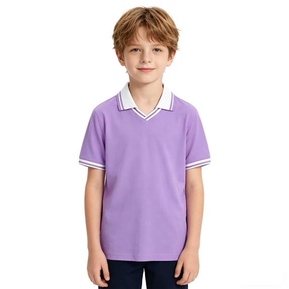 Boys Short Sleeve Polo Shirts Kids Casual V Neck Color Block Uniform Shirt 7-8 Years Kids Clothing